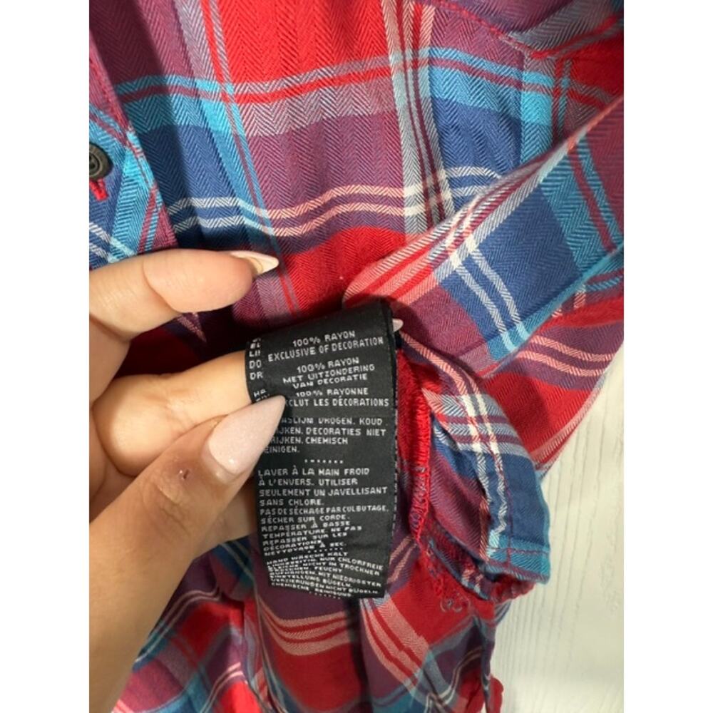 Harley-Davidson red plaid short-sleeve button-up shirt patches embroidered XL - Picture 5 of 7